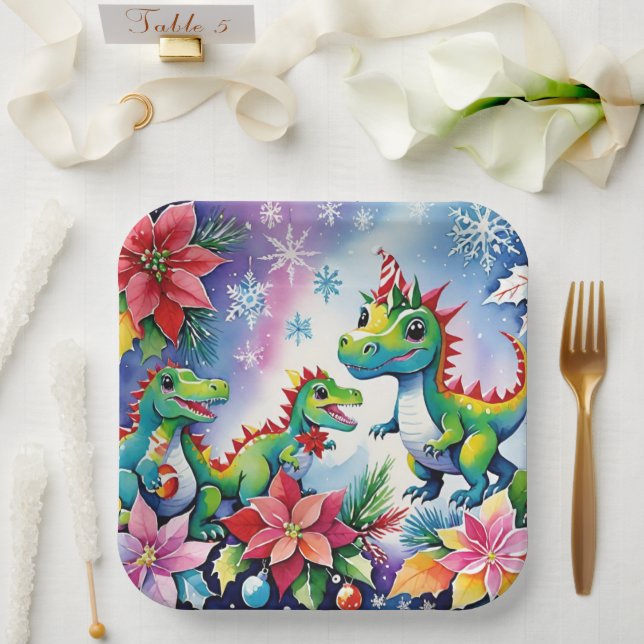 Weihnachts-Party Dinosaurier Pappteller (Hochzeit)