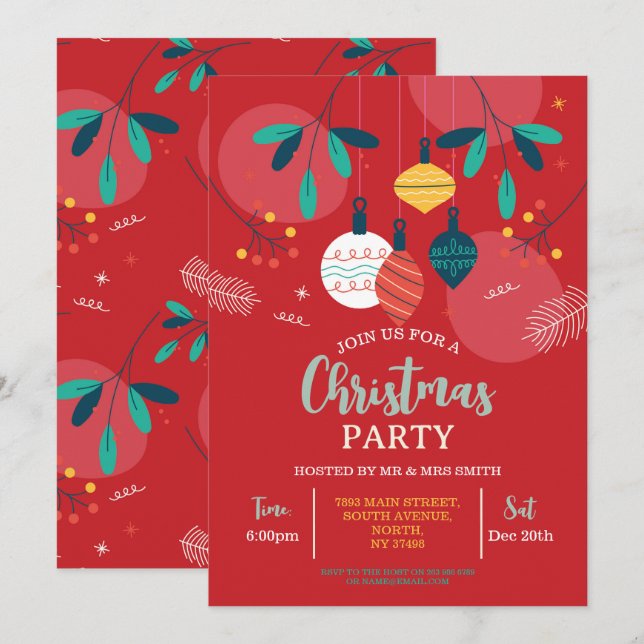 Weihnachts-Party Einladen zum Feiern Party Bauble Einladung (Vorne/Hinten)