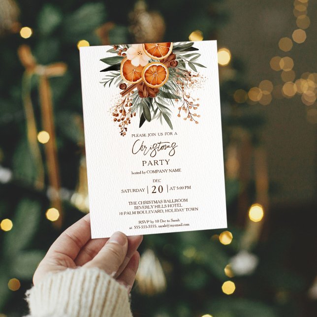 Weihnachts-Party Einladung (Office Christmas Party invitation template Modern Rustic dried citrus fruit winter greenery)