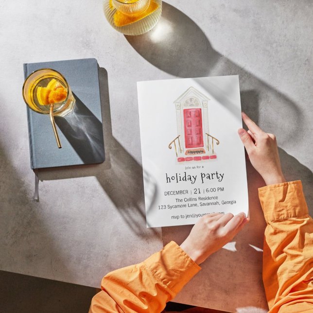 Weihnachts-Party Einladung an der Roten Tür (Von Creator hochgeladen)