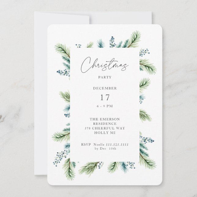 Weihnachts-Party Einladung Boho Spruce und Fir (Vorderseite)