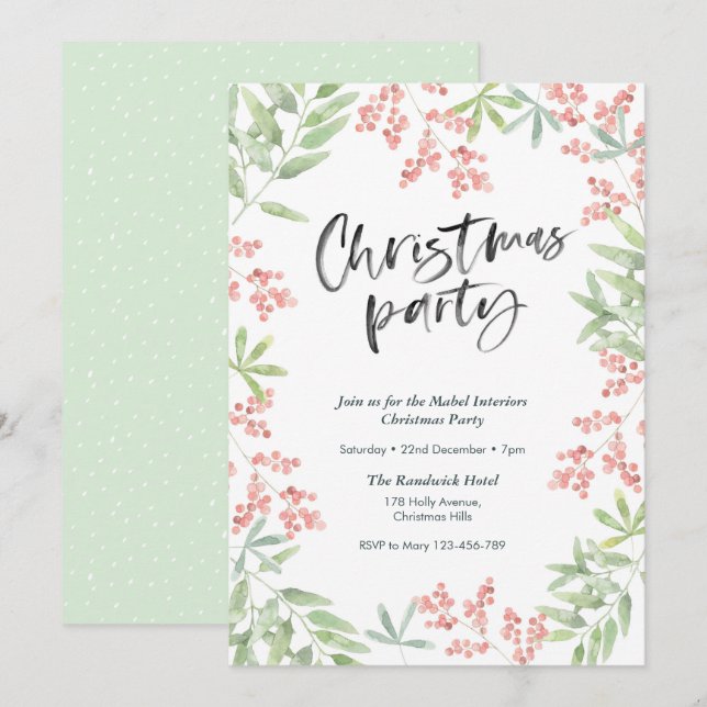 Weihnachts-Party Einladung | heilige Blätter (Vorne/Hinten)