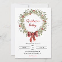 Weihnachts-Party Einladung Holly Wreath Ribbon