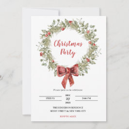Weihnachts-Party Einladung Holly Wreath Ribbon
