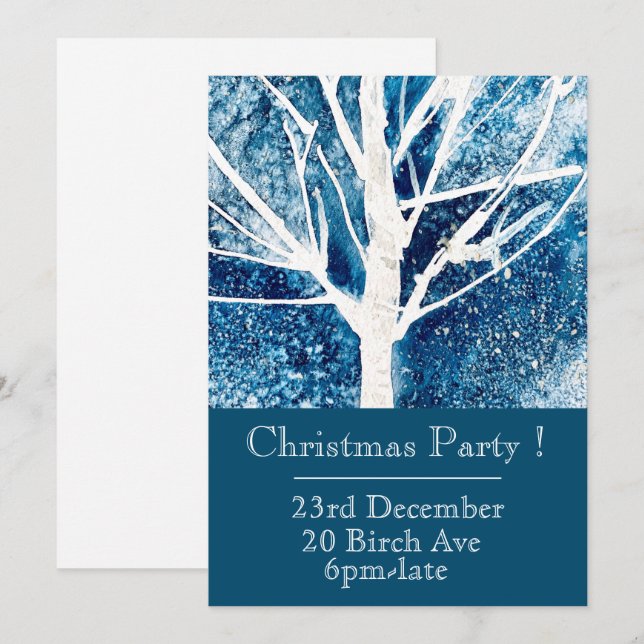 Weihnachts-Party Einladung in Blau und Weiß (Vorne/Hinten)