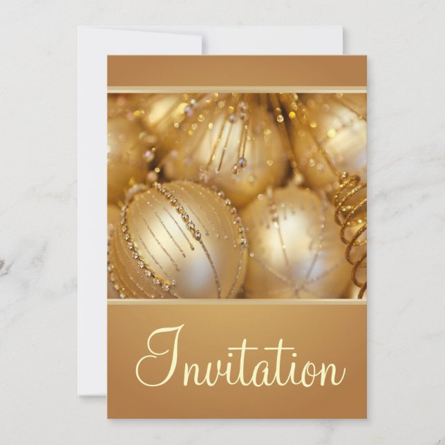 Weihnachts-Party Einladung mit Goldverzierungen (Vorderseite)