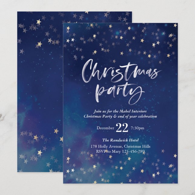 Weihnachts-Party Einladung | Mitternachtssterne (Vorne/Hinten)