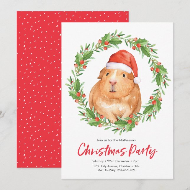 Weihnachts-Party Einladung | niedlicher Hamstersch (Vorne/Hinten)
