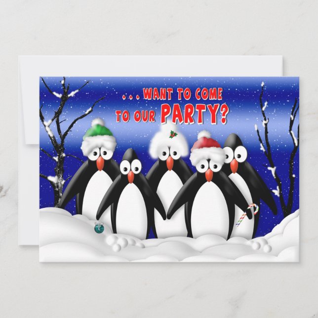 Weihnachts-Party Einladung - Penquins - Spaß (Vorderseite)