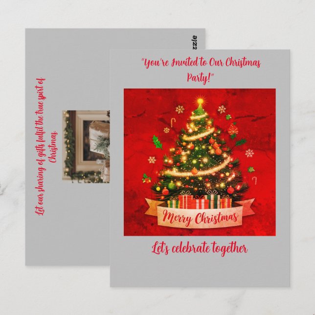 Weihnachts-Party Einladung Postkarte (Vorne/Hinten)