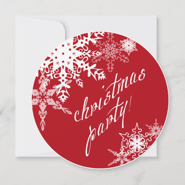 Weihnachts-Party! Einladung, rot mit Schneeflocken Einladung (Vorderseite)