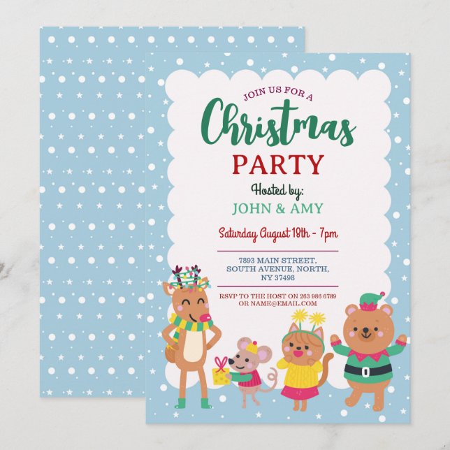 Weihnachts-Party Einladung Teddy Bear Reindeer (Vorne/Hinten)