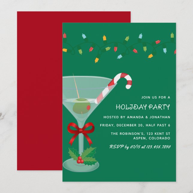 Weihnachts-Party Einladung zum Thema Cocktail (Vorne/Hinten)