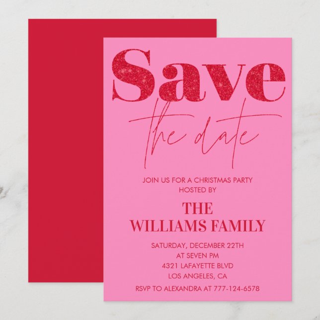 Weihnachts-Party Einladungen Save the Date rosa (Vorne/Hinten)