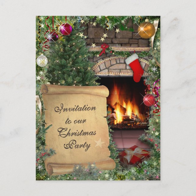 Weihnachts-Party Einladungspostkarte (Vorderseite)