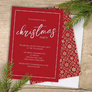 Weihnachts-Party Elegantes Rotes Grün Schneeflocke Einladung