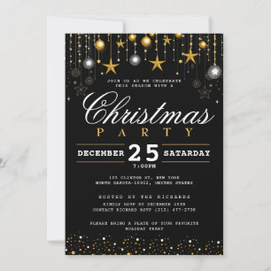 Weihnachts-Party Elegantes Schwarzes Glitzer Einladung