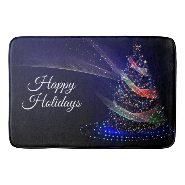 Weihnachts Party farbenfrohe Bäume Navy Blue Rusti Badematte (Vorderseite)