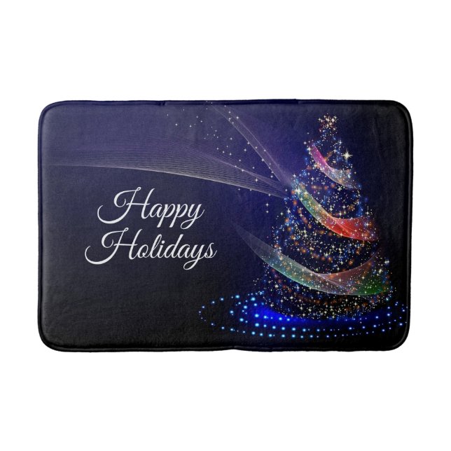 Weihnachts Party farbenfrohe Bäume Navy Blue Rusti Badematte (Vorderseite)