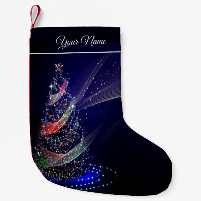 Weihnachts Party farbenfrohe Bäume Navy Blue Rusti Kleiner Weihnachtsstrumpf (Vorderseite)