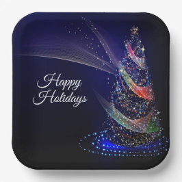 Weihnachts Party farbenfrohe Bäume Navy Blue Rusti Pappteller