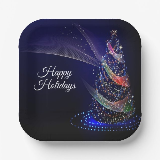 Weihnachts Party farbenfrohe Bäume Navy Blue Rusti Pappteller (Vorderseite)