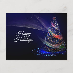 Weihnachts Party farbenfrohe Bäume Navy Blue Rusti Postkarte