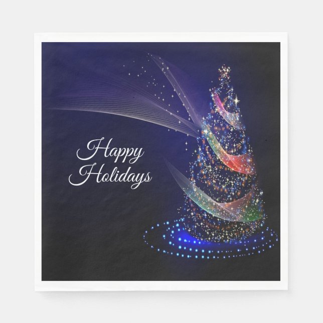 Weihnachts Party farbenfrohe Bäume Navy Blue Rusti Serviette (Vorderseite)