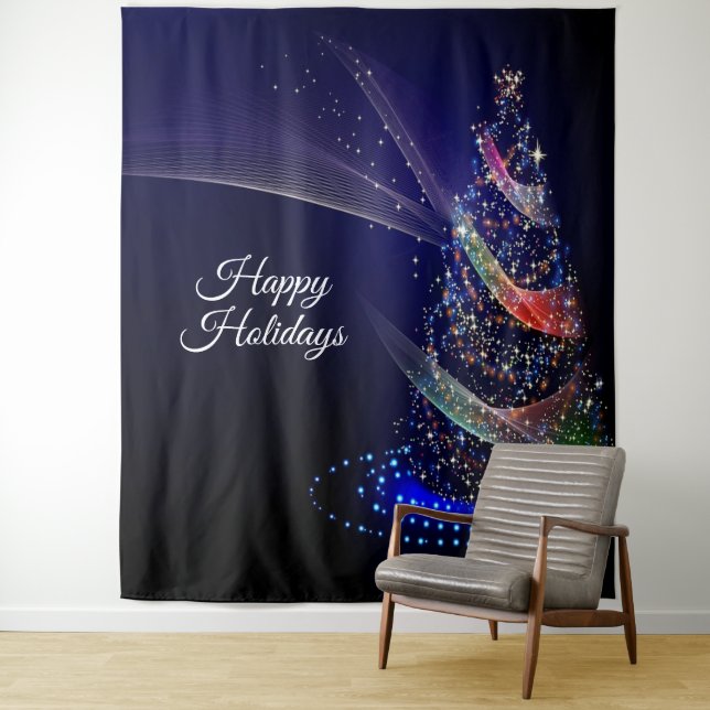 Weihnachts Party farbenfrohe Bäume Navy Blue Rusti Wandteppich (Beispiel)