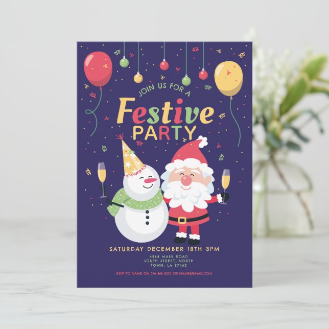 Weihnachts-Party Feierliche Weihnachtsfeier Einladung (Stehend Vorderseite)