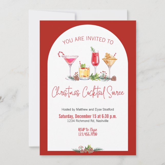 Weihnachts-Party Feiertag Cocktail Weihnachtsarbei Einladung (Vorderseite)