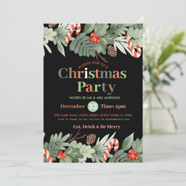 Weihnachts-Party Festliche Einladung (Stehend Vorderseite)