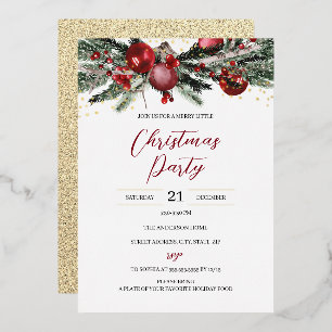Weihnachts-Party Foliage Gold Red Folieneinladung