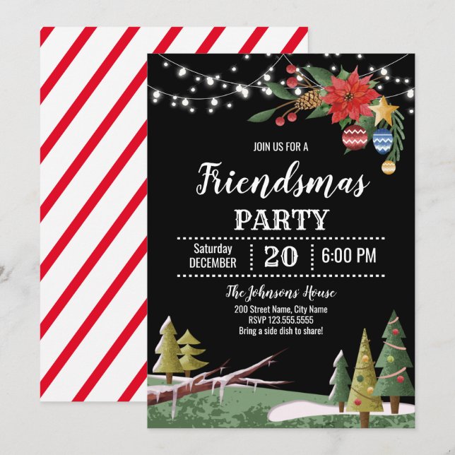 Weihnachts-Party "Friendsmas" Einladung (Vorne/Hinten)