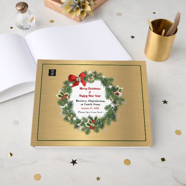 Weihnachts-Party für Gold-Business-Logos Gästebuch (Vorderseite Offen)