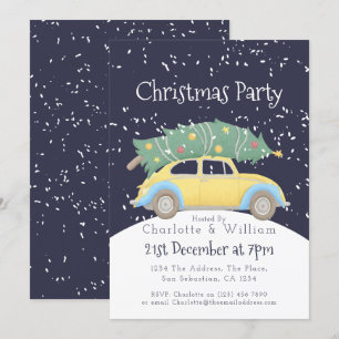 Weihnachts-Party Gelbe Auto und Baum Einladung