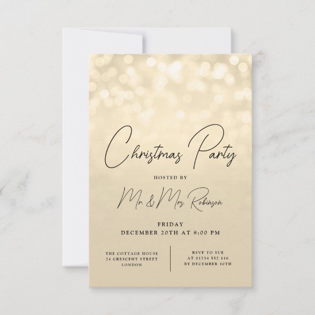 Weihnachts-Party Glam Gold Lights Sparkle Einladun Dankeskarte (Vorderseite)