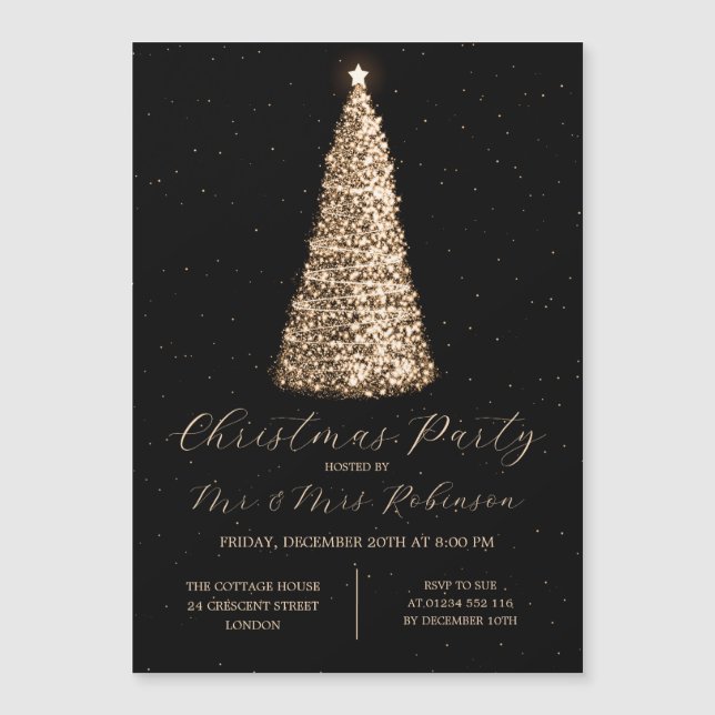 Weihnachts-Party Glam Goldene Tree Sparkle Einladu Magnetkarte (Vorderseite)