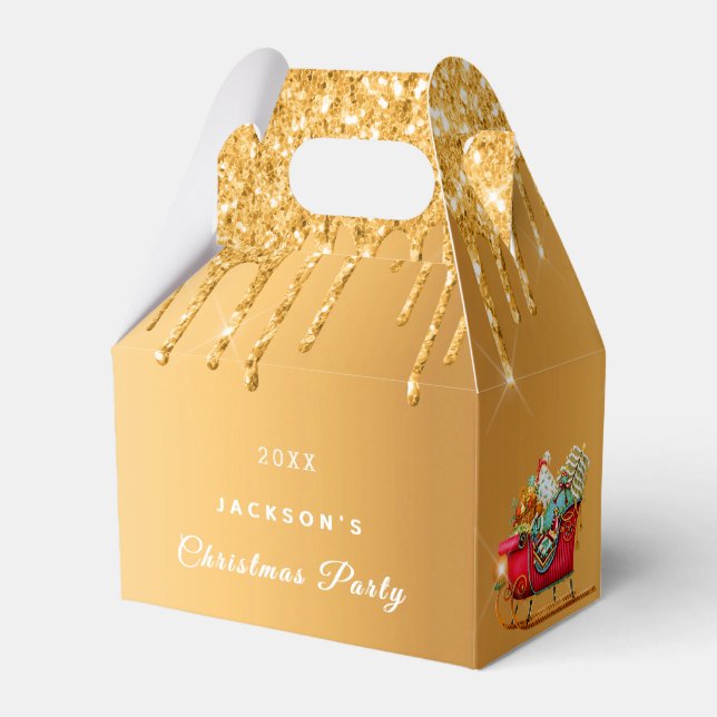 Weihnachts-Party Gold Glitzer Tropfen Roter Schlit Geschenkschachtel (Vorderseite)