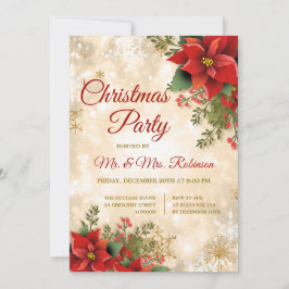 Weihnachts-Party Gold Sparkle Rote Poinsettia Einladung