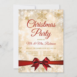 Weihnachts-Party Gold Winter Sparkone Rote Schleif Einladung