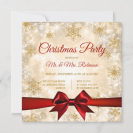 Weihnachts-Party Gold Winter Sparkone Rote Schleif Einladung