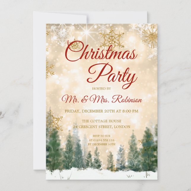 Weihnachts-Party Gold Winter Wonderland Einladung (Vorderseite)