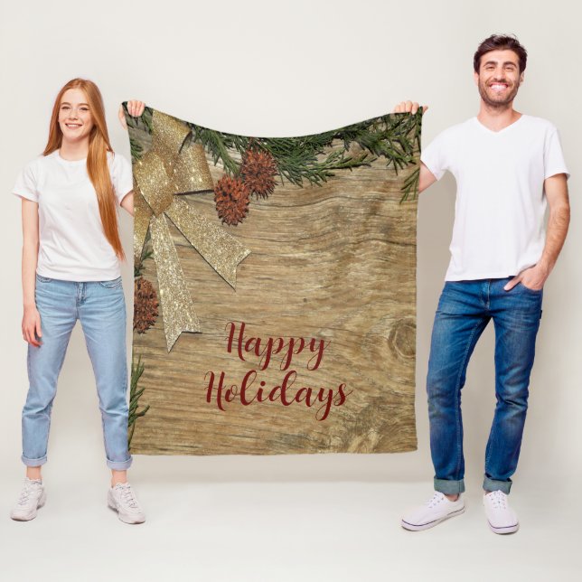 Weihnachts-Party Golden Green Blätter Rot Rustikal Fleecedecke (Beispiel)