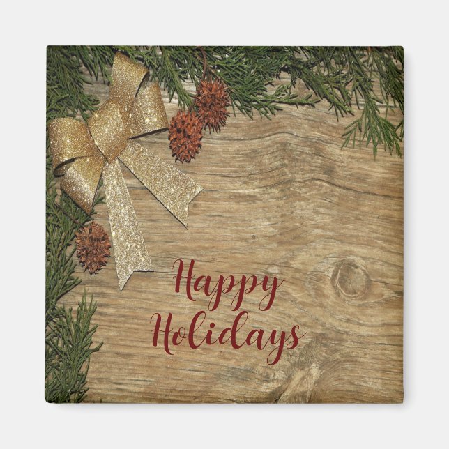 Weihnachts-Party Golden Green Blätter Rot Rustikal Magnet (Vorne)
