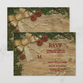 Weihnachts-Party Golden Green Blätter Rot Rustikal RSVP Karte