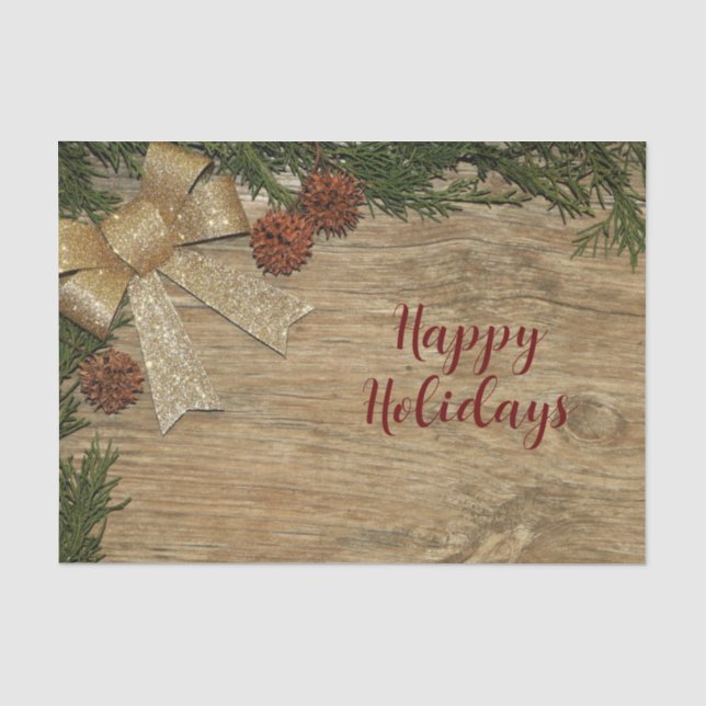 Weihnachts-Party Golden Green Blätter Rot Rustikal Seidenpapier (Vorderseite)