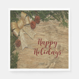 Weihnachts-Party Golden Green Blätter Rot Rustikal Serviette