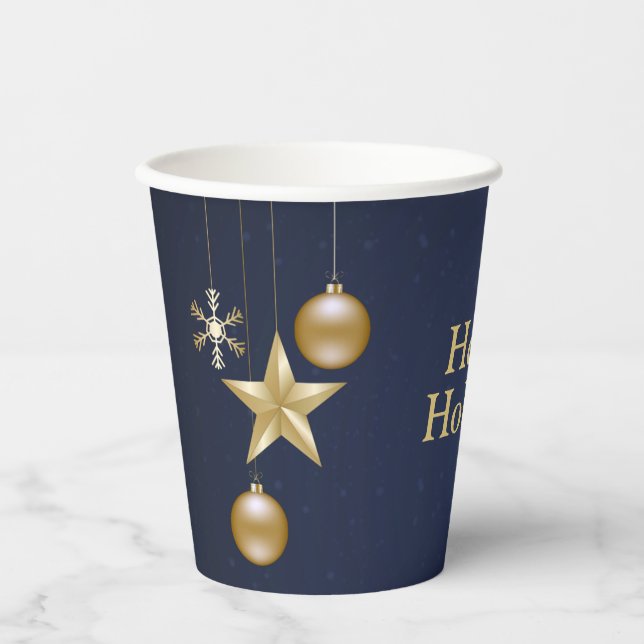 Weihnachts-Party Golden Ornament Navy Pappbecher (Vorderseite)
