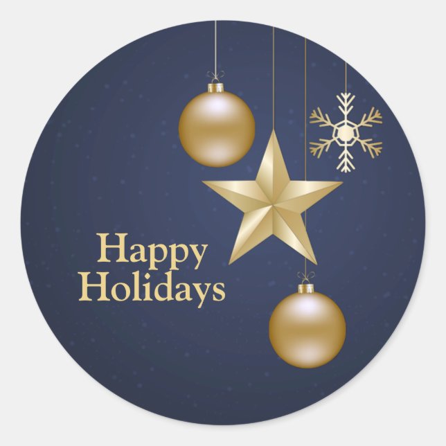 Weihnachts-Party Golden Ornament Navy Runder Aufkleber (Vorderseite)